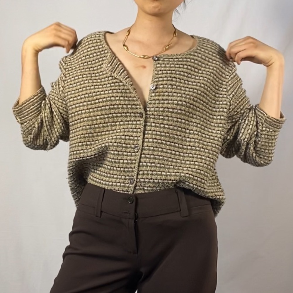 Vintage yellow and green chunky cardigan